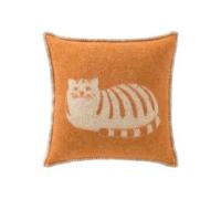 JJ Textile Ginger Cat Cushion Cover 100% Wool - Soft & Cosy With a Reversible Design - Decorative Square Throw Cushion Covers for Bed, Sofa & Home Decor - 45cm x 45cm
