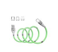 JJA 3 in 1 Magnetic Charging Cable, Multi 360 ° Rotating Magnetic Charger Cable Protective with Silicone Tubing USB Cable QC 2.4A Fast Charger for Micro USB/Type C/Phone (Green, 1M/3FT)