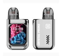 JJA Crystal Prime M3 Smart Vape Pod Kit, Refillable & Rechargeable, Bluetooth Touchscreen Vape with Music, Calls, Games, 2ml Cartridge, No Nicotine (Silver)