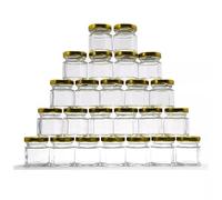 JJA Mini Jam Jars, Airtight Gold Twist Lids, Honey, Sweets, Pickle, Herbs, Ideal for Samples, Wedding Favours, Spice Jars, Breakfast Portions, 45ML Glass Jars with Lids, 30 PCS Storage Jars