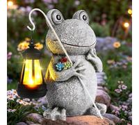 JJALIGHTS Frog Solar Garden Statues, Resin Frog Figurine Decorations, Outdoor Frog Garden Decor Art for Lawn,Yard, Unique Housewarming Gift for Garden Home