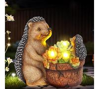JJALIGHTS Succulent Hedgehog Garden Statues with Solar Lights Garden Gifts for Women Mom Lawn Ornaments for Patio Yard Decor