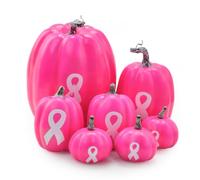 JJaydaily Pumpkin Decor Set of 7, Breast Cancer Awareness Fall Decorations with Ribbon, Autumn Harvest Table Centerpieces, Pink Ribbon Support for Women, Home & Tabletop Decor (deep pink)