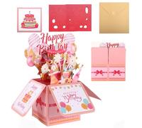 JJBAOER 3D Fireworks & Balloons Birthday Pop Up Greeting Card with Envelope & Blank Card - Exclusive Age Custom Stickers (1-99) for Women/Girls, 2 Reusable Number Cards Included