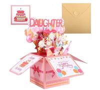 JJBAOER Daughter Birthday Card, 3D Fireworks & Balloons Pop Up Greeting Card with Envelope & Blank Note, Lovely Gifts from Dad Mum for Her Birthday Celebration