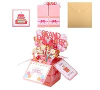 JJBAOER Granddaughter Birthday Card, 3D Fireworks & Balloons Pop Up Greeting Card with Envelope & Blank Note, Happy Birthday Gifts from Grandparents for Girls