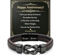 JJBAOER Happy Anniversary Infinity Knot Leather Bracelet Engraved Love You Forever, Anniversary Present for Husband, Keepsake for Boyfriend & Fiancé, Men Leather Wrist Bracelet
