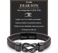 JJBAOER Son Gifts Engraved Braided Leather Bracelet Jewellery Son Bracelet from Mum Daddy 18th Birthday Gifts for Boys Christmas Graduation Back to School Gifts Stocking Fillers