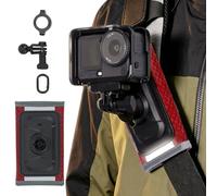 JJC Backpack Shoulder Strap Mount for DJI Osmo Action 6 5 Pro 4 3,Backpack Clip Adapter for Insta360 Ace Pro 2,Hook and Loop Action Camera Shoulder Strap Ball Head Holder for Hero 13 12 11 10 (Red)