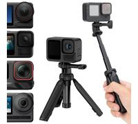JJC Extendable Mini Selfie Stick Tripod for DJI Osmo Action 6 5 Pro 4 3 | 2-in-1 Action Camera Selfie Stick & Tripod for Insta 360 Ace Pro 2 & Hero 13 12 11 10 & Brave 8 7 for Video Recording (Black)
