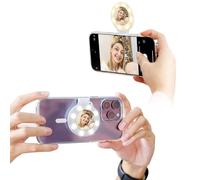 JJC Magnetic Mini LED Selfie Ring Light for Phone, Portable Vlogging Cell Fill Light with 300mAh Battery, Supports 180° Folding Tri-Color LED Video Light Dimmable 3 Levels Lighting Brightness w Mirror