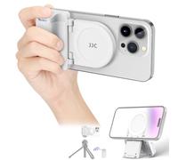 JJC Magnetic Phone Handgirp with Bluetooth Remote Control, Magsafe Camera Photo Grip Handle for iPhone 17 16 15 14 13 & Android Smartphones, Desk Phone Stand & Phone Tripod Mount - White
