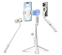 JJC Magnetic Selfie Stick, 40inch Extendable Phone Tripod Stand with Wireless Remote for iPhone 17 16 15 14 13 12 (MagSafe Mount) & Samsung HUAWEI Google Smartphones and more (White)
