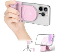 JJC Magnétique Poignée magnétique pour téléphone portable avec télécommande Bluetooth pour iPhone 17 16 15 14 13 et smartphone Android Support de table et adaptateur trépied - Rose