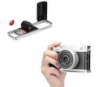 JJC Metal Hand Grip with Shutter Button Compatible with Fujifilm X-E5, Quick Release for Arca, 1/4"-20 Hole, L-Shape Grip with Peak Design Capture Camera Clip V3, Built-in SD Card Slot (No SD) Silver