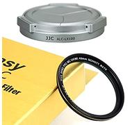 JJC Silver LX100 Auto SELF-RETAINING Protective Lens Cap, Compatible with Panasonic Lumix LX100 LX100 II Leica D-LUX Typ 109 D-LUX 7, LX100II Mark II M2, D LUX 7 Lense Cap, 43mm MRC Nano MC UV Filter