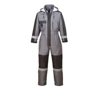 Portwest S585 Mens Hi Vis Waterproof Winter Overalls Quilt Lined Thermal Boiler Suit 300D Oxford Taped Seams Reflective Double Knee for Construction Highways Rail Outdoor, Grey, XXL