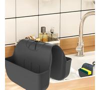 JJCFYSSN 1Pc Sponge Holder for Kitchen Sink, Silicone Saddle Caddy Organizer Rack, Sponges Holder Over Faucet, Hanging Kitchen Sink Organizer Accessories Rack Basket-（Black）