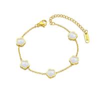 JJDFW Fashion Stainless Steel White Black Green Shell Flower Charm Bracelets For Women Gold Plated Chain Jewelry
