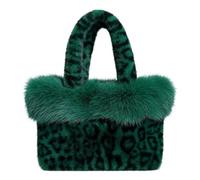 JJDFW Faux Fur Leopard Basket Bag Women Hand Carry 30cm | Faux Fur Plush Polyester Lining Leopard Print 30x10x24cm Magnetic Snap Hand Carry Brown Rose White Purple Khaki Grey Green
