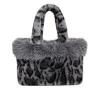 JJDFW Faux Fur Leopard Basket Bag Women Hand Carry 30cm | Faux Fur Plush Polyester Lining Leopard Print 30x10x24cm Magnetic Snap Hand Carry Brown Rose White Purple Khaki Grey Green