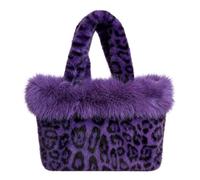 JJDFW Faux Fur Leopard Basket Bag Women Hand Carry 30cm | Faux Fur Plush Polyester Lining Leopard Print 30x10x24cm Magnetic Snap Hand Carry Brown Rose White Purple Khaki Grey Green