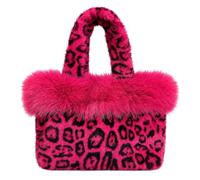 JJDFW Faux Fur Leopard Basket Bag Women Hand Carry 30cm | Faux Fur Plush Polyester Lining Leopard Print 30x10x24cm Magnetic Snap Hand Carry Brown Rose White Purple Khaki Grey Green
