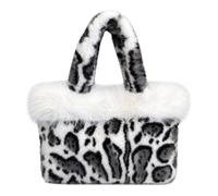 JJDFW Faux Fur Leopard Basket Bag Women Hand Carry 30cm | Faux Fur Plush Polyester Lining Leopard Print 30x10x24cm Magnetic Snap Hand Carry Brown Rose White Purple Khaki Grey Green
