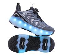 JJDFW Kids Double Row Transforming Roller Sneakers With Mesh Upper And Twist Lock Closure, PU Wheels, Retractable Wheels For Walking And Skating, Black Brown Pink