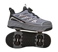 JJDFW Kids Double Row Transforming Roller Sneakers With Mesh Upper And Twist Lock Closure, PU Wheels, Retractable Wheels For Walking And Skating, Black Brown Pink