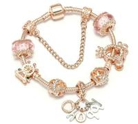 JJDFW Luxury Rose Gold Pendant Charm Bracelets Bangles For Women Silver Plated Bracelet Handmade Jewelry Crystal Bracelet