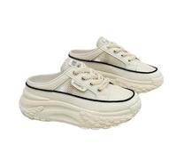 JJDFW Thick Soles Increase Mesh Women's Sport Slippers Trend Lace Up Half Slipper Fashion Casual Shoes Ladies Slides Sneakers Khaki