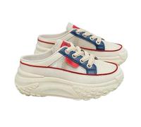JJDFW Thick Soles Increase Mesh Women's Sport Slippers Trend Lace Up Half Slipper Fashion Casual Shoes Ladies Slides Sneakers Blue