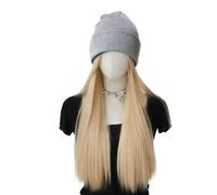 JJDFW Women's hat wig with a natural everyday look long straight knitted hat