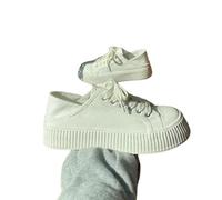 JJDFW Women's High Top Canvas Shoes Spring of The Thick Bottom Heightening White Sneakers Cookie Lazy Person