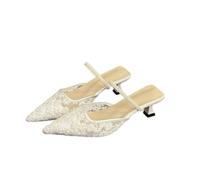 JJDFW Womens Pointed Closed Toe Lace Mesh Stiletto Heel Mule Sandals Slip On Embroidered Floral Summer Breathable Dress Shoes