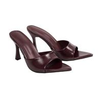 JJDFW Womens Pointed Toe Patent Leather Strappy Stiletto Heel Mule Sandals Slip On Open Toe Summer Dress Shoes