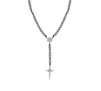 JJDreams Beaded Necklace with Cross Y-Chain Rosary Black Gallstone Necklace with Pendant Cross Stainless Steel Chain Jewellery Gift for Men Ladies,Black