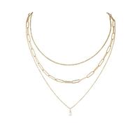 JJDreams Layering Chains Set Stainless Steel Necklace Pearl Pendant Chain Boho Chain for Women Choker Necklace,Gold