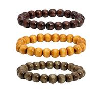 JJDreams Wooden Beads Bracelet for Women Men 8mm 10mm Prayer Bead Stretch Bracelets Set Essential Oil Diffuser Beaded Hand String（B3 10mm）