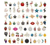 JJGQAZ 120pcs(60 PAIRS) Assorted Gold Tone Enamel Moon Star Animals Dainty Dangle Fruit Flowers Pendants Charms for Earrings Jewelry Making Necklace Bracelet