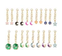JJGQAZ 20 Piece Decorative Charm Set, Golden Extension Chain with Butterfly, Bee, Moon, Star Designs Enamel Pendants Charms for DIY Women Jewelry Making and Keychains, S, Metal, No Gemstone