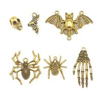 JJGQAZ 50 Pieces Halloween Charms Pendants Antique Golden Halloween Pendants Accessory for DIY Necklace Bracelet Jewelry Making, Metal, No Gemstone