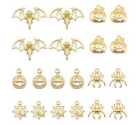 JJGQAZ 50 Pieces Halloween Charms Pendants Antique Golden Halloween Pendants Accessory for DIY Necklace Bracelet Jewelry Making, Metal, No Gemstone