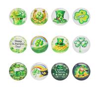 JJGQAZ 60 Pieces 12mm/25mm St. Patrick's Day Glass Cabochons, Assorted Hat Coins Beer Gnome Lucky Four Leaf Clover Round Flatback Dome Tiles for Photo Pendants Crafts Jewelry Making (25mm/1 inch)