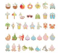 JJGQAZ 72pc Hawaii Summer Beach Enamel Bracelet Charms Assorted Marine Life Sea Ocean Charms for Jewelry Making Crafts DIY Necklace Earrings Keychain Crafting Charms Kit