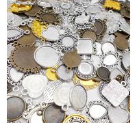 JJGQAZ Assorted 60 Pieces Blank Bezel Pendant Trays Antique Bronze Silver Golden 0.4-1.6 inches Alloy Cameo Setting for DIY Jewelry Making
