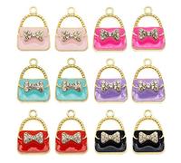 JJGrace 24pcs Mixed Colors Fashion Women Purse Bag Enamel Pendants Charms Gold Plated Ornaments for Necklace Bracelet Earring DIY Jewellery Making Supplies