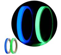 JJHXM 2 Rolls Fluorescent Tape 1 cm x 5 m, Luminous Tape, Reflective Tape, Self-Adhesive, Marking Tape, Waterproof Noctilucent Tape, Self-Adhesive Warning Tape (Green + Blue)