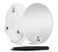 JJhxr 5X/10X/20X/30X Magnifying Mirror with Slanted Tweezers, 6" White Tabletop Mount Makeup Mirror, Modern Minimalist Design, Perfect for Makeup & Shaving